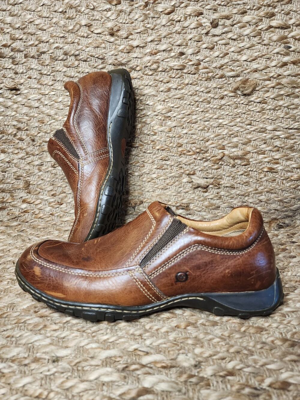 BORN MEN'S 12 MAHOGANY BROWN LEATHER SLIP-ON LOAFERS DRESS SHOES